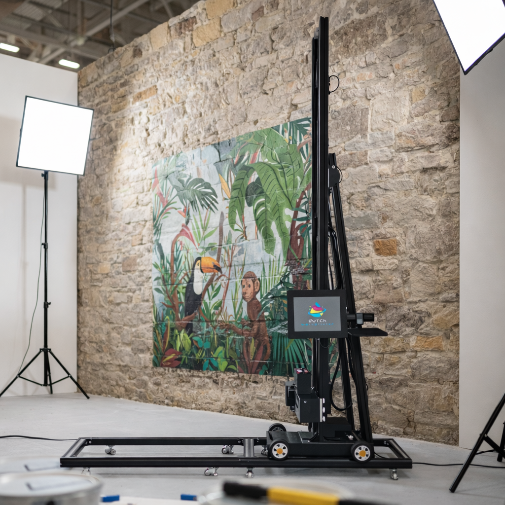 Dutch Wallprinter machine tijdens wandbedrukking