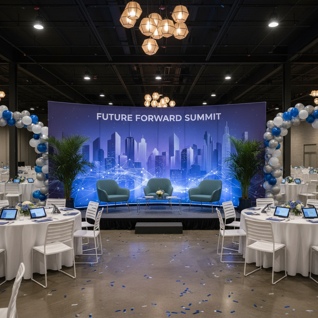 Evenement setup met tijdelijke wandbedrukking