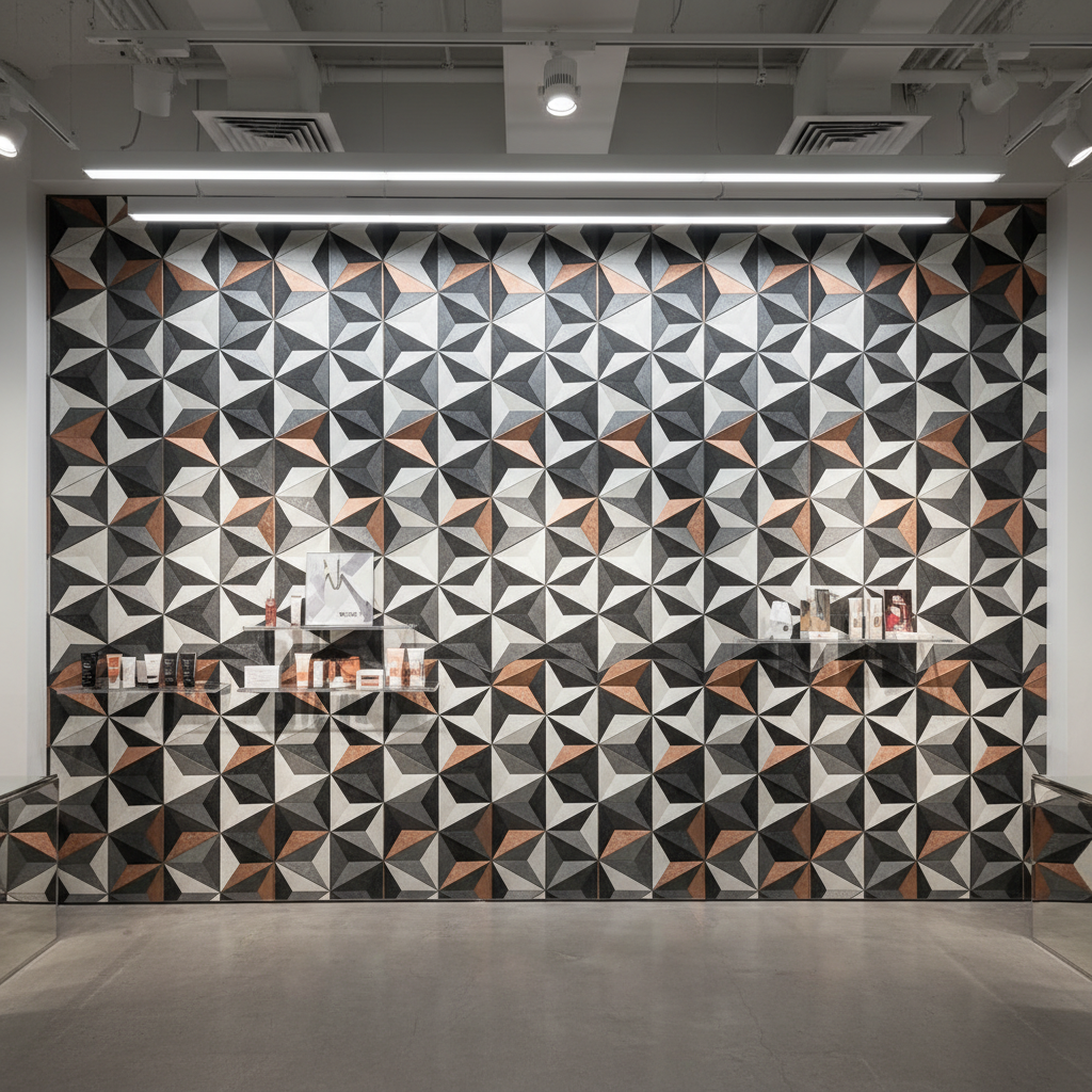 Retail winkelinterieur met custom wandbedrukking voor merkbeleving