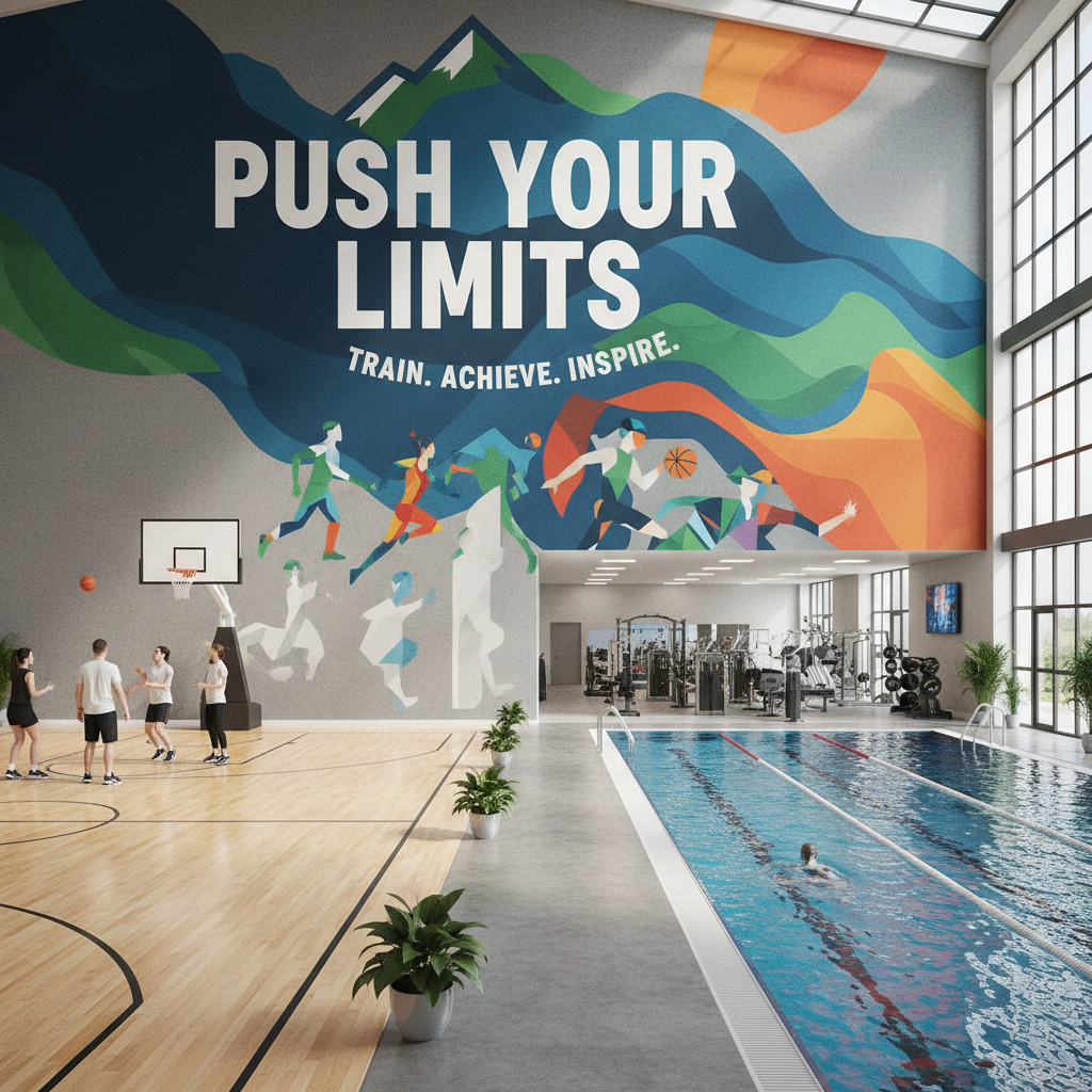 Sport en leisure faciliteit met motiverende wandbedrukking