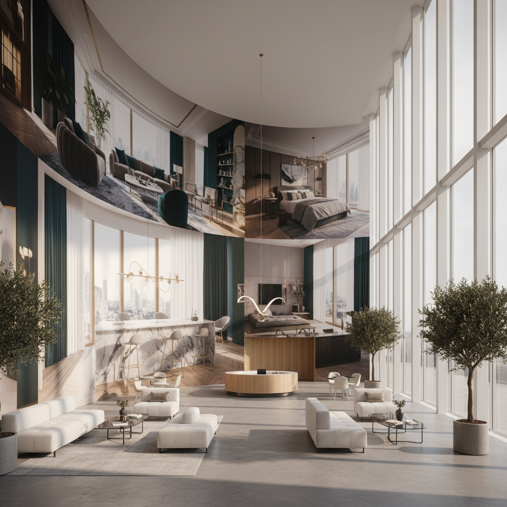 Vastgoed showroom met sfeervolle wandbedrukking